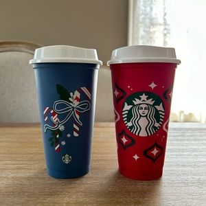 2 Starbucks Cups with Lids